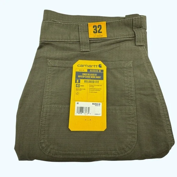 Carhartt Mens 32 Relaxed Fit Force Ripstop Cargo Work Shorts Khaki BS3643 - Picture 1 of 9